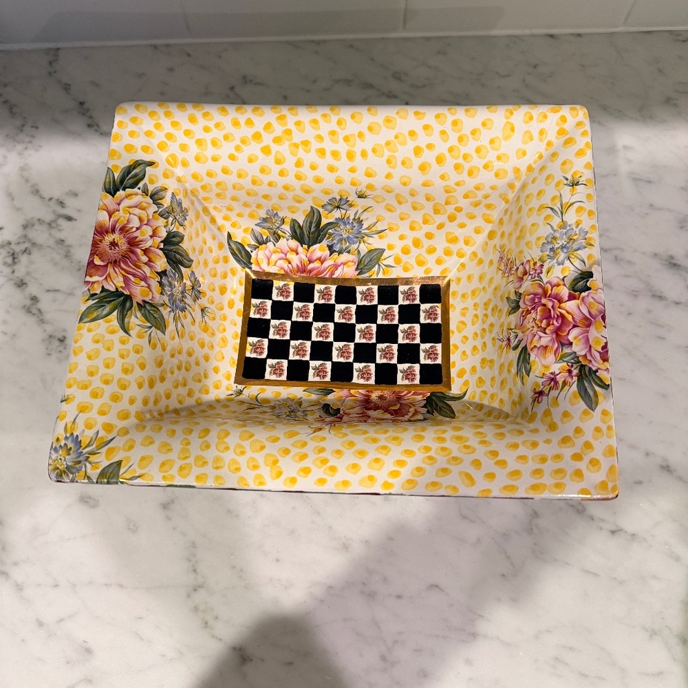 MACKENZIE CHILDS FRANK AND MUSTARD SQUARE BOWL